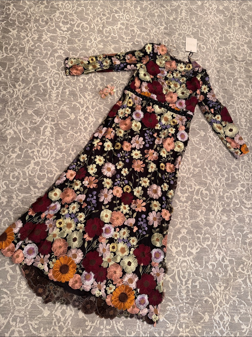 Mac Duggal Black Floral Embroidered Maxi Dress